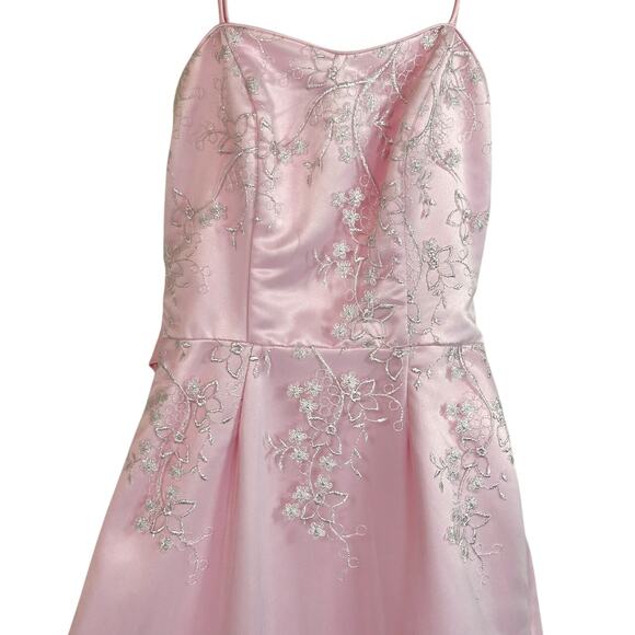 Vintage 90s Y2K Romantic Pink Maxi Formal Dress Beaded Layered Satin Gown SMALL - Picture 4 of 14